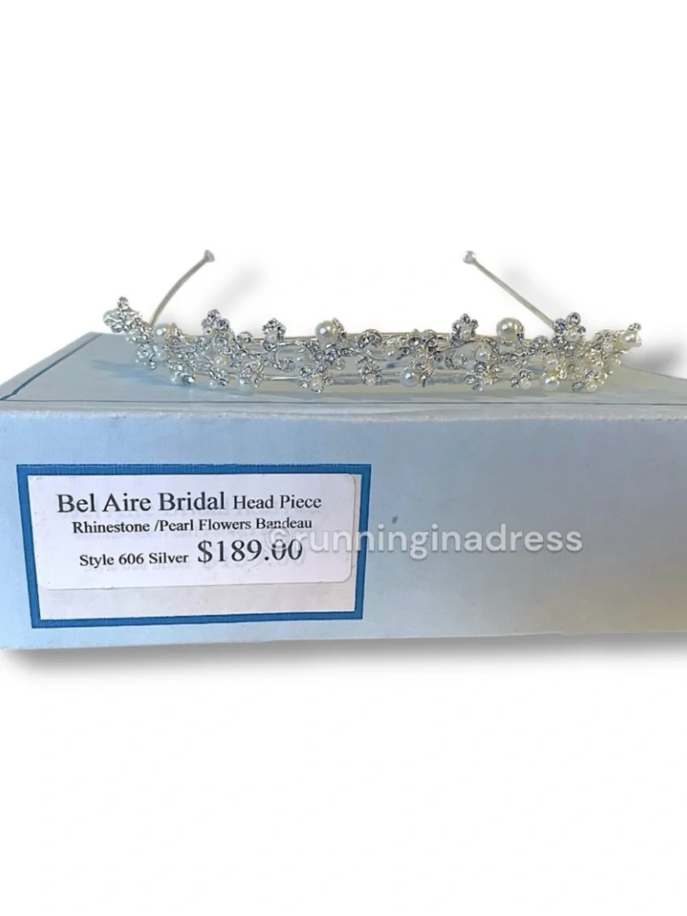Vtg 90s Bel Aire Bridal Headpiece Style 606 Silver Pearl Rhinestone Tiara Crown